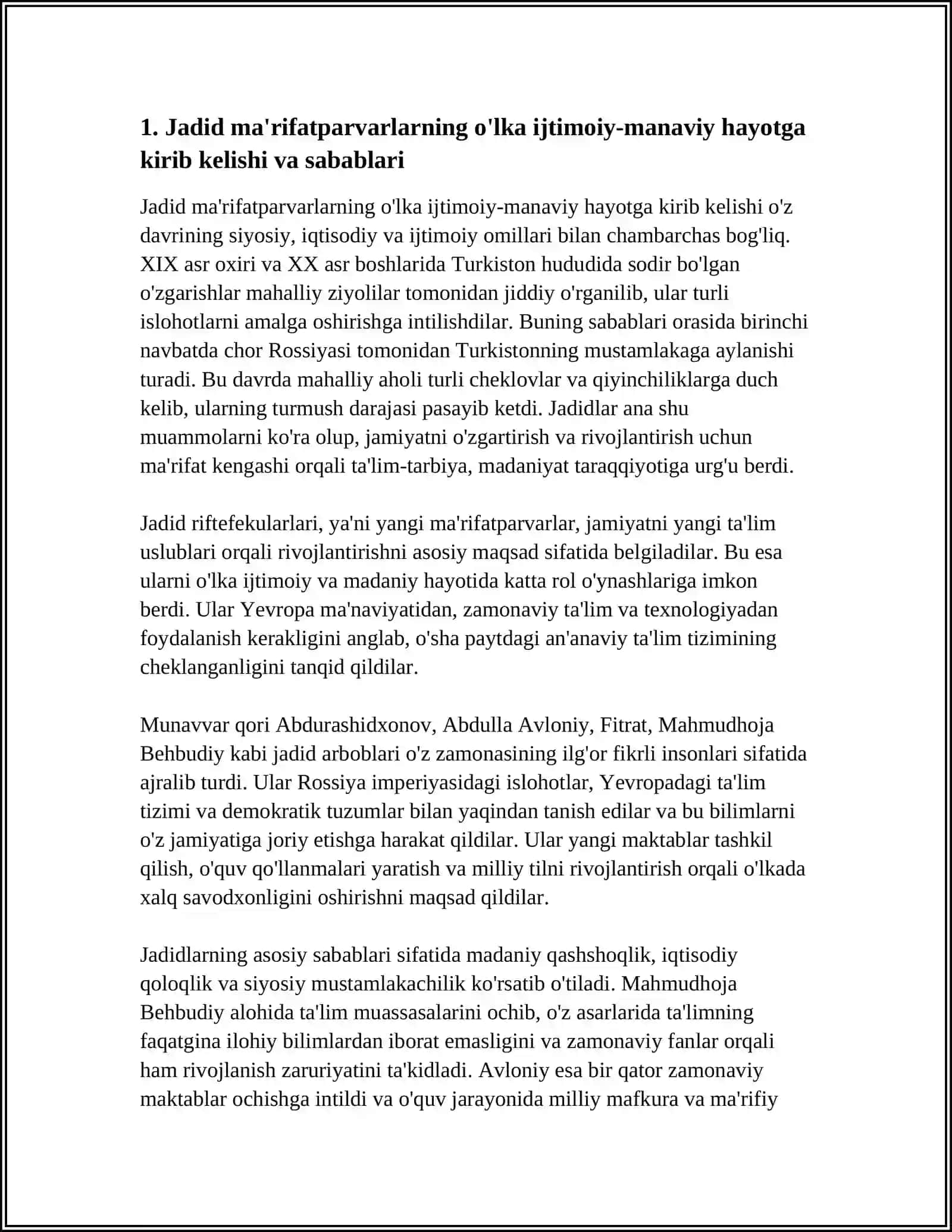 JADID MAʼRIFATPARVARLARNING OʻLKA IJTIMOIY-MANAVIY HAYOTIDATUTGAN OʻRNI 3