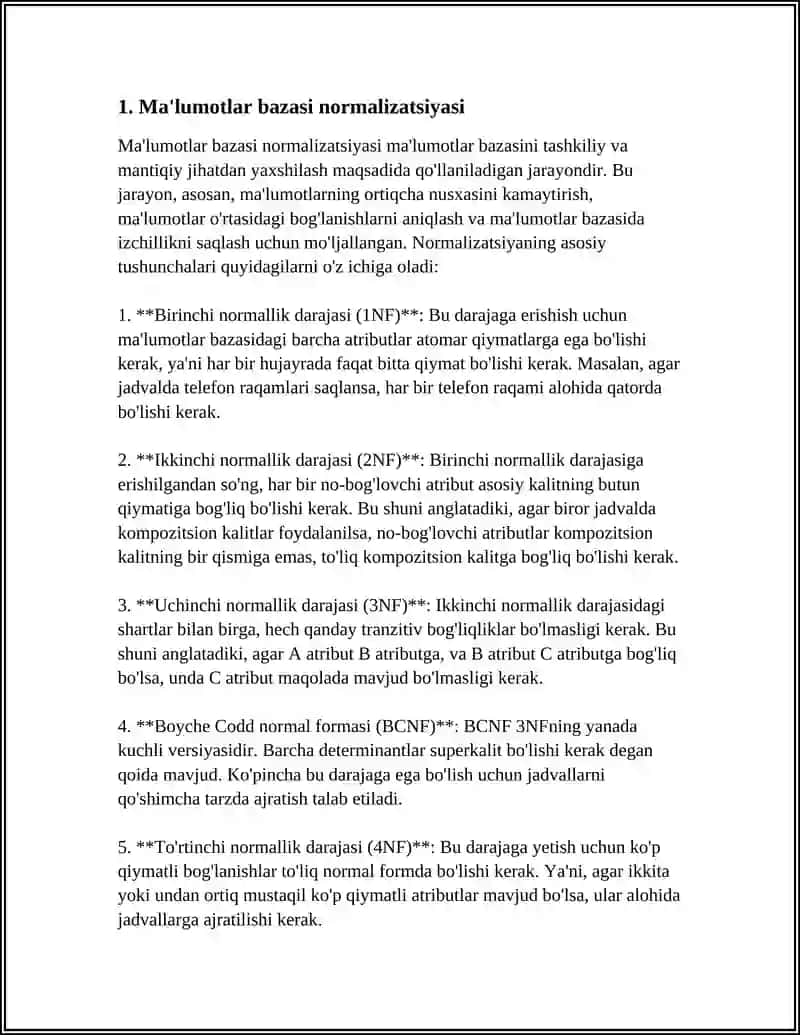 MUSTAQIL ISH Mavzu: MYSQL MA'LUMOTLAR BAZASI 3