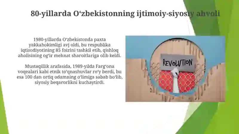 O'zbekistonda 80-90 yillaridagi ijtimoiy-siyosiy vaziyat: paxta monopoliyasi va qatag'onliklar 3