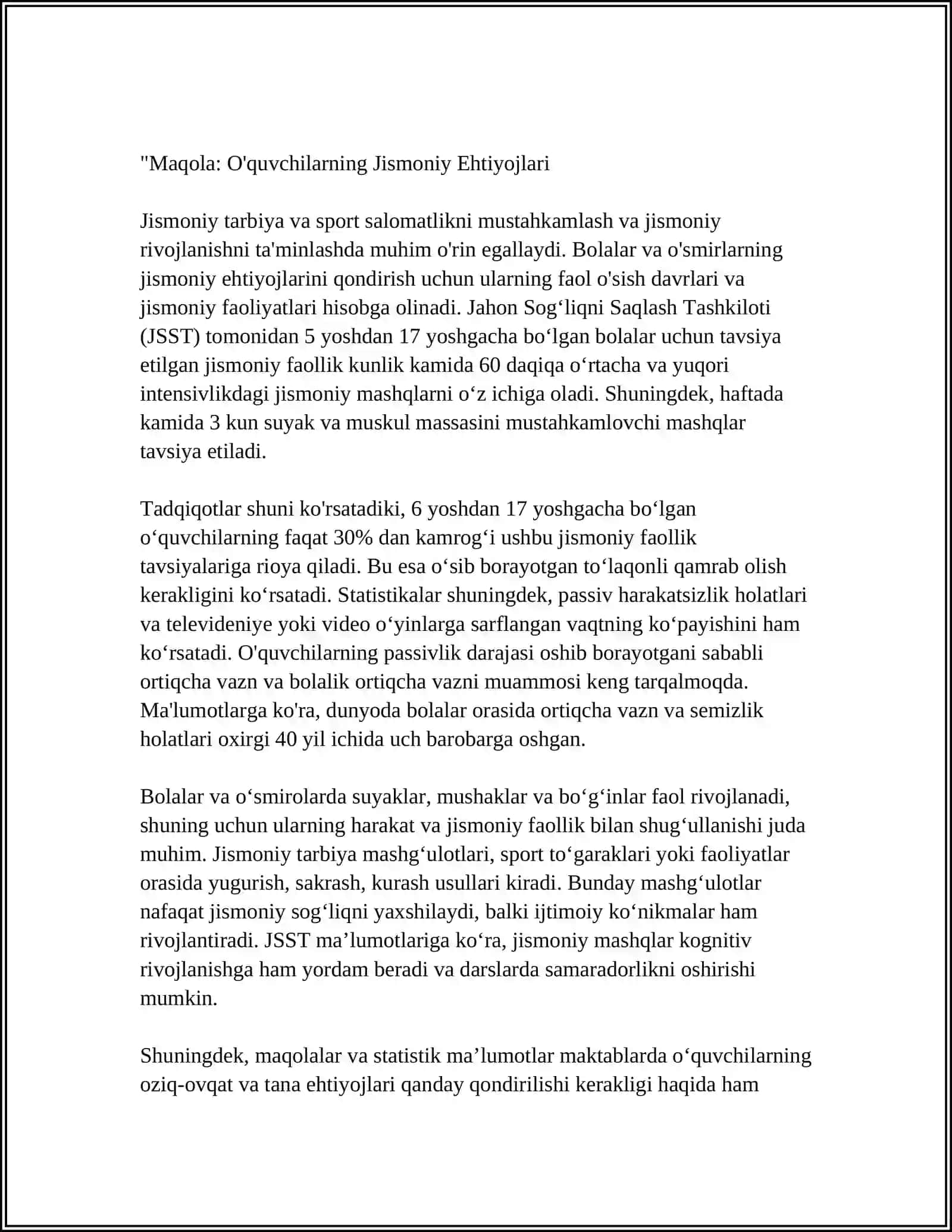 O’QUVCHILARNING JISMONIY VA AQLIY TALAB EHTIYOJIDAN TA’LIM MUASSASALARINING GEOGRAFIK JOYLASHUVIDAN KELIB CHIQQAN HOLDA ALOHIDA TA’LIM EHTIYOJLARI BO’LGAN BOLALAR O’QITILADIGAN TA’LIM MUASSASALARINI OPTIMALLASHTIRISH 3