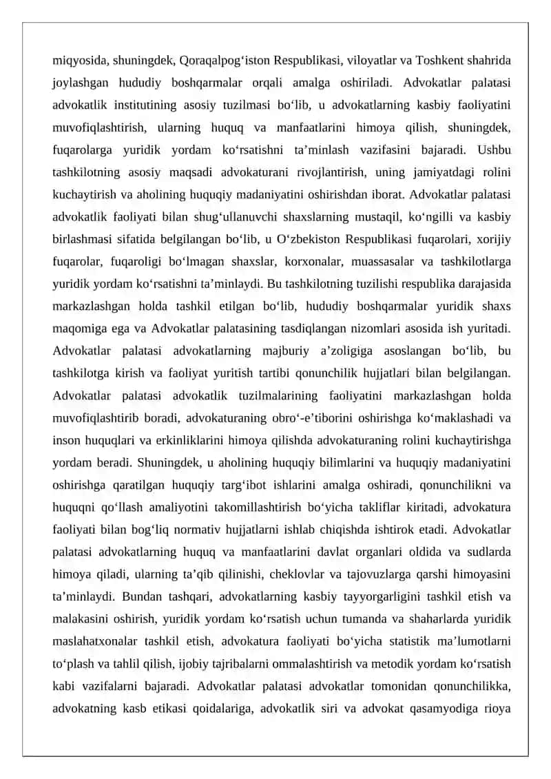 Oʻzbekiston Respublikasi Advokatlar Palatasining Huquqiy Maqomi 3