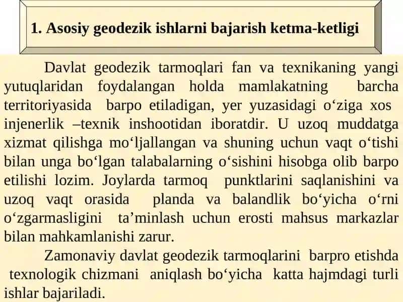 Asosiy geodezik ishlarni bajarish ketma – ketligi, geodezik to‘rlarini loyihalash 3