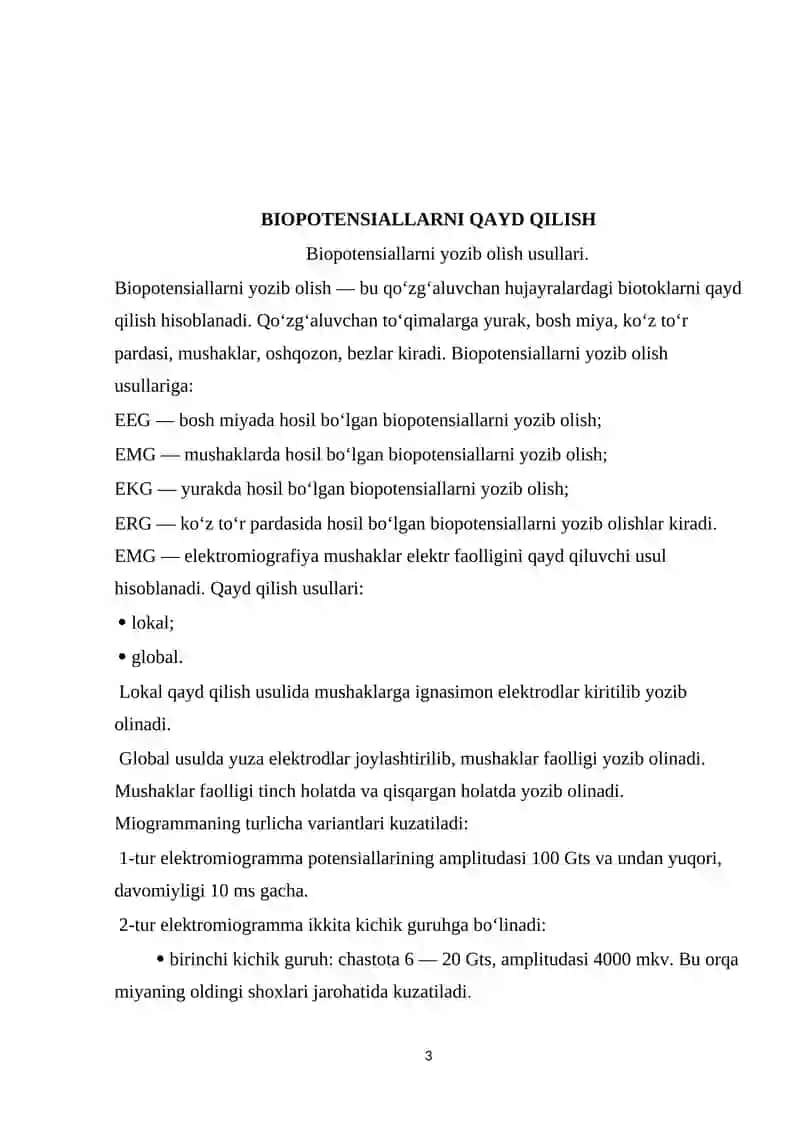 Biopotensiallarni qayd qilishning fizik asoslari. Elektrokardiografiyaning fizik asoslarini o‘rganish 3