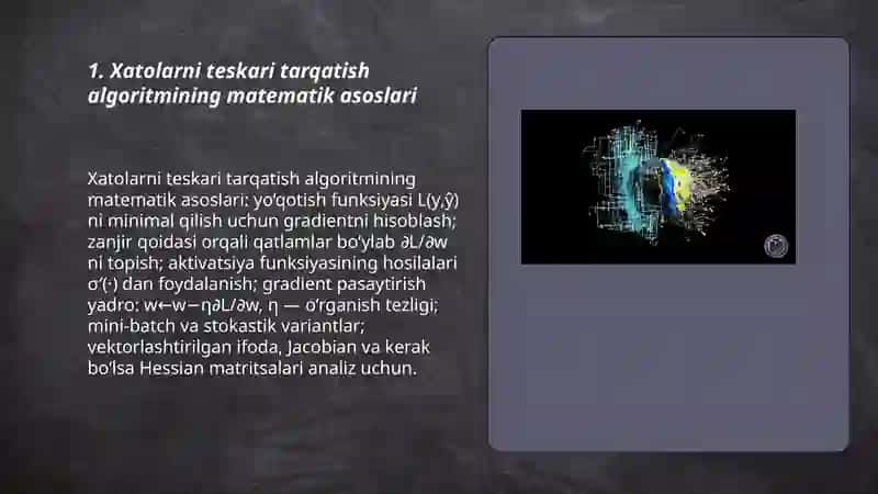 Xatolarni teskari tarqatish usuli. neyron torli klasterlash usullari 3