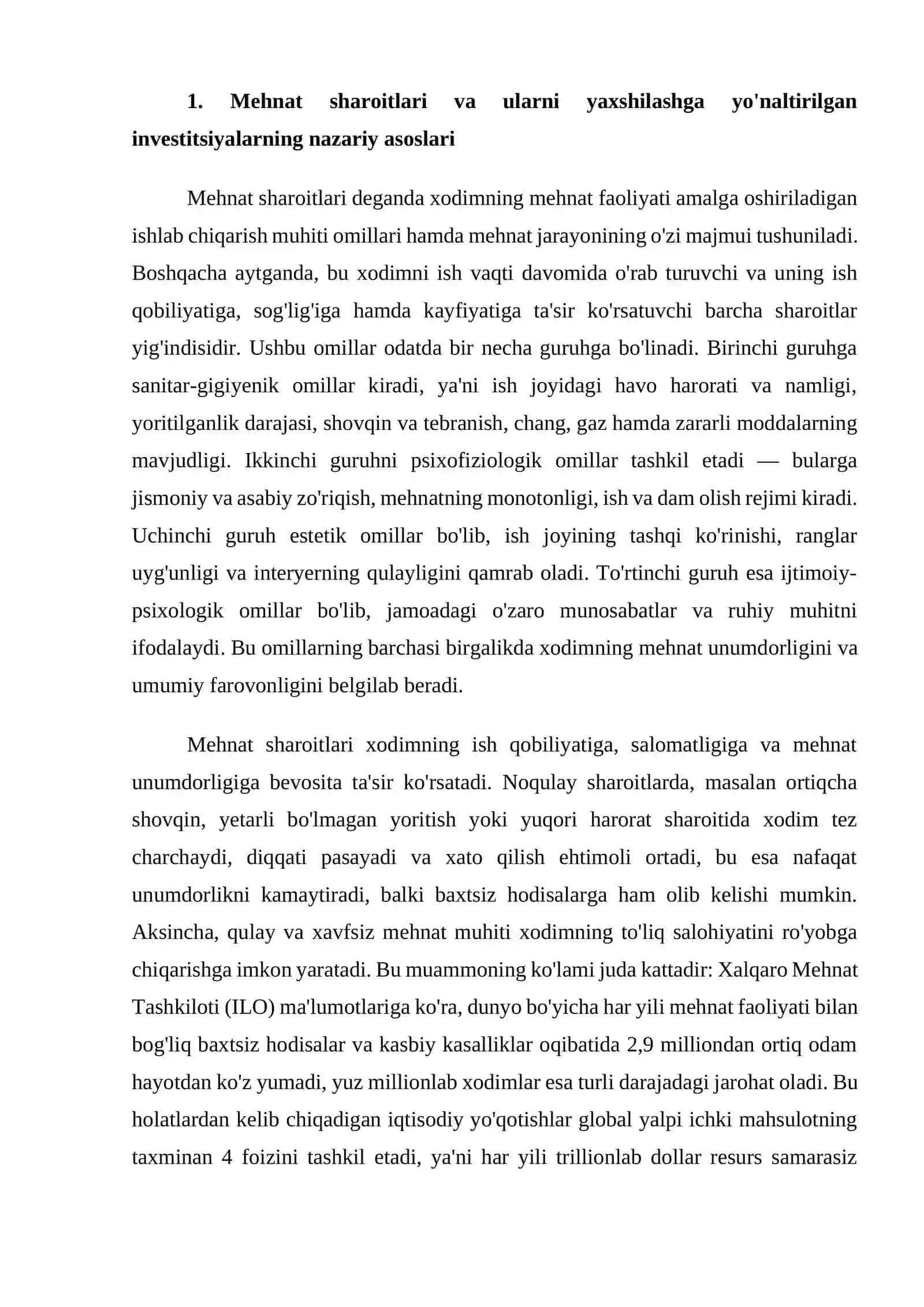 Mehnat sharoitlari va ularni yaxshilashga yo'naltirilgan investitsiyalarning nazariy asoslari 3