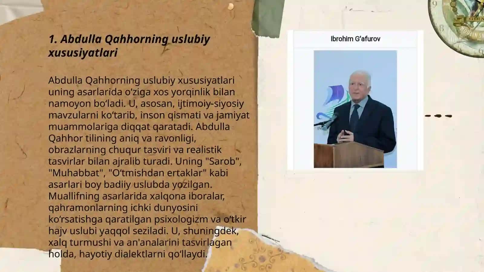 Ibrohim Gʻafurov "Zamon zargari" maqolasida Abdulla Qahhor mahorati va uslubining yoritilishi 3