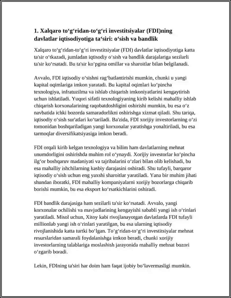 Xalqaro Investitsiyalar va Ularning Dablatlar Iqtisodiyotiga Ta'siri 3