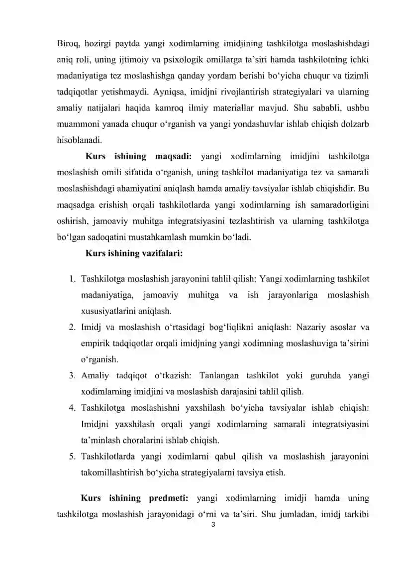 angi xodimning imidji uning tashkilotga moslashish omili sifatida 3