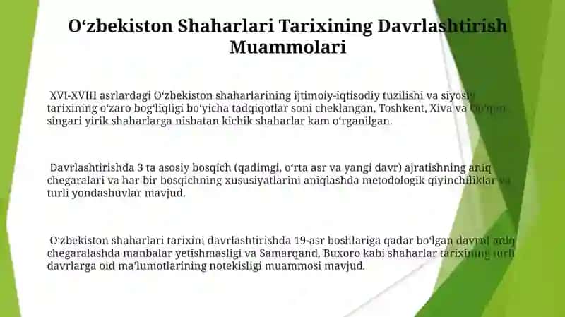 Oʻzbekistom shaxarlari tarixi fanining predmeti maqsad va vazifalari uni oʻrganish manbalari 3