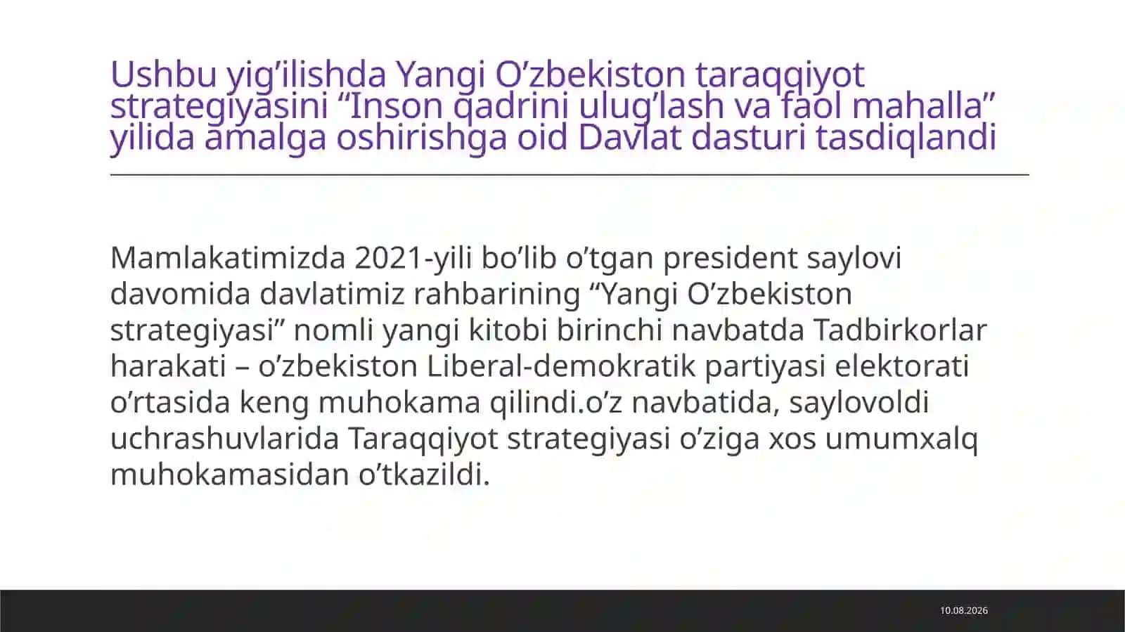“Yangi O’zbekistonning taraqqiyot strategiyasi”- inson qadrini ulug’lagan xalqchil bosh dastur 3