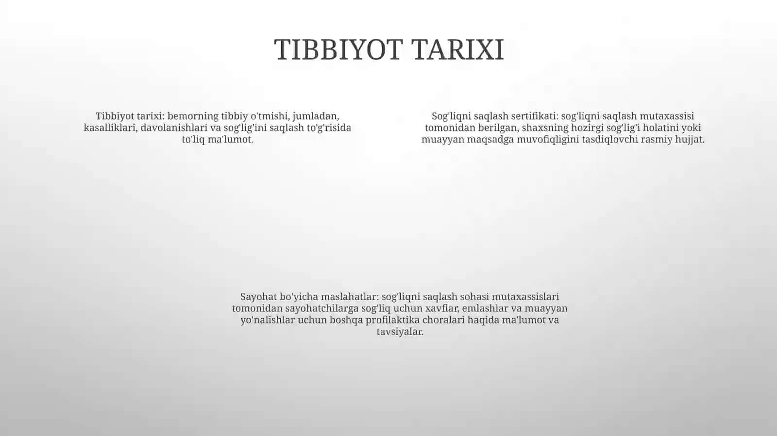 Kasallik Tarixi.Pasport MaʼLumotnoma,Tibbiy YoʻLlanma,Majlis Bayoni.Dalolatnoma 3