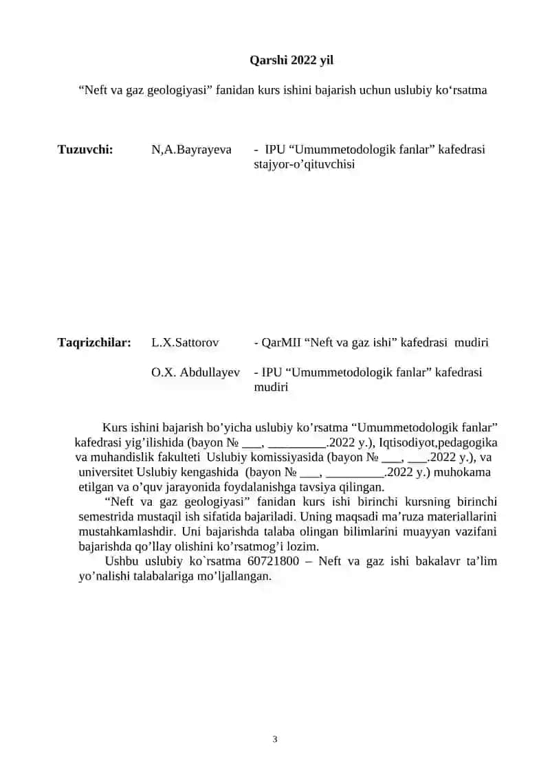 Neft va Gaz Geologiyasi Kurs Ishi 3