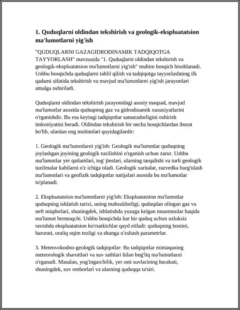 QUDUQLARNI GAZAGIDRODINAMIK TADQIQOTGA TAYYORLASH 3