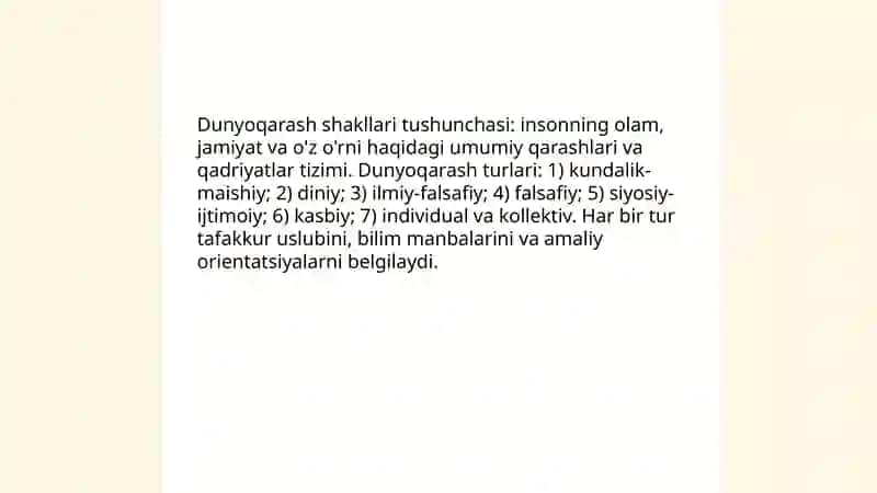 Dunyoqarash shakllari: tushuncha va turlari 3
