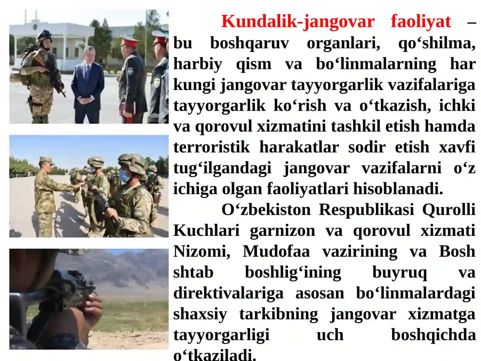Gornizon qorovuli va ichki xizmatni tashkil etish va uni o’tash davrida amalga oshiriladigan tarbiyaviy ishlar 3