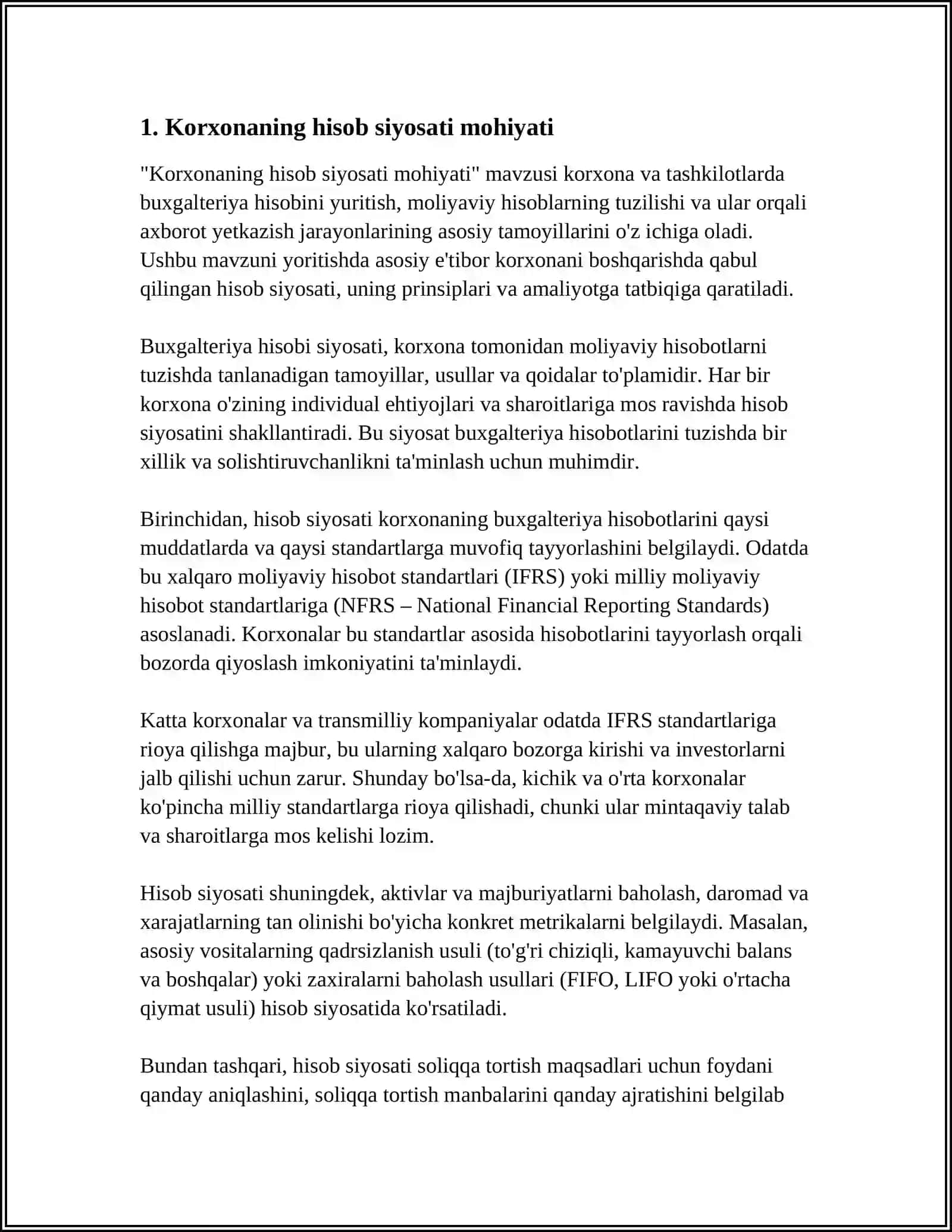 KORXONANING HISOB SIYOSATI VA BUXGALTERIYA HISOBINI TASHKIL ETISH 3