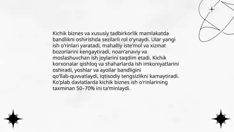 Kichik biznes va xususiy tadbirkorlikning aholini ish bilan ta’minlashdagi o’rni 3