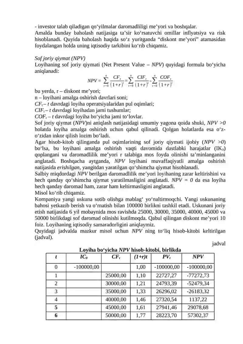 Investitsion baholash usullari 3