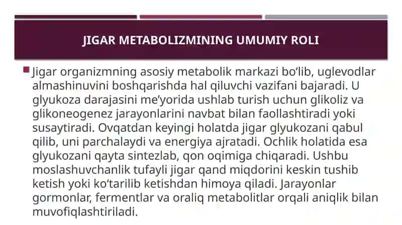 1. Jigarida glikoliz va glikoneogenezni boshqarilishi  2. Katexolaminlar va glyukokortikoidlarning 3