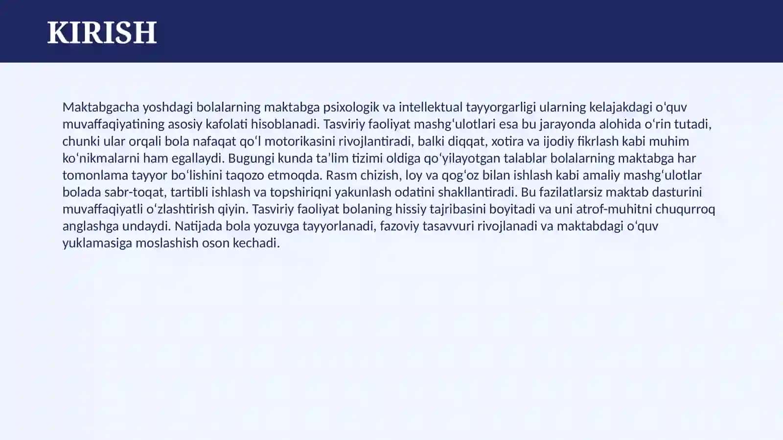 TASVIRIY FAOLIYAT MASHG’ULOTLARIDA BOLALARNI MAKTABGA TAYYORLASH 3