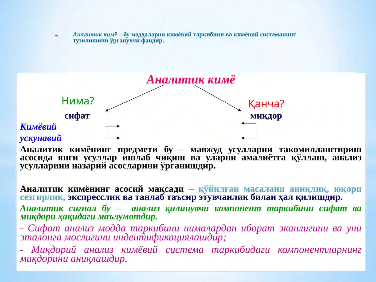 Аналитик кимё фани, тадқиқот доираси, мақсади ва вазифалари 3