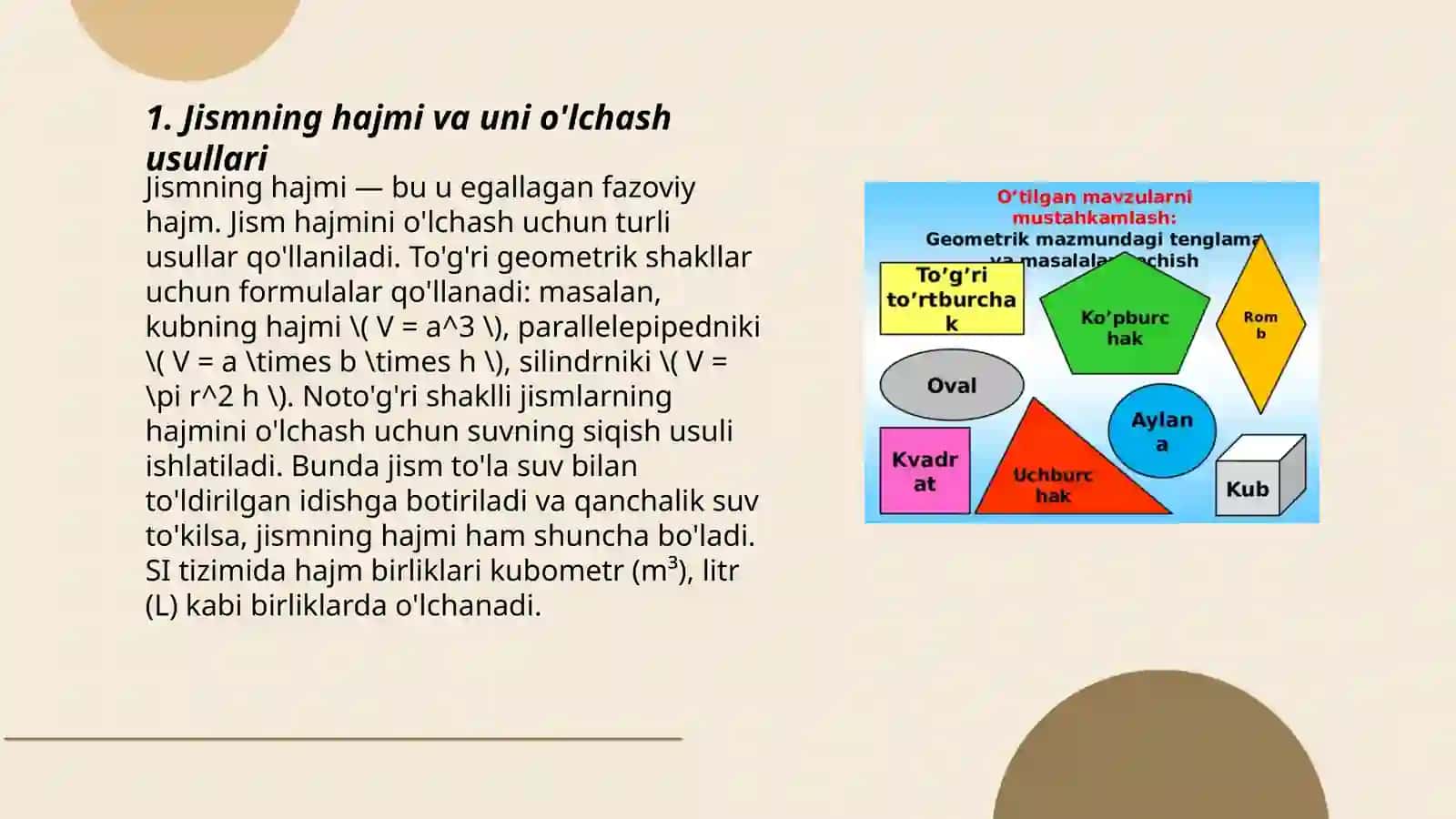 Jismning hajmi va uni o'lchash 3