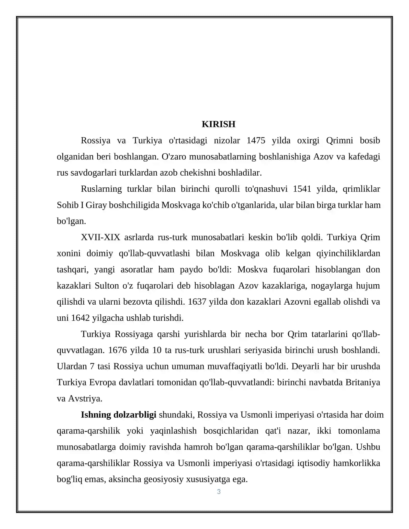 XVII-XIX asrlarda Rossiya-Turkiya munosabatlari 3