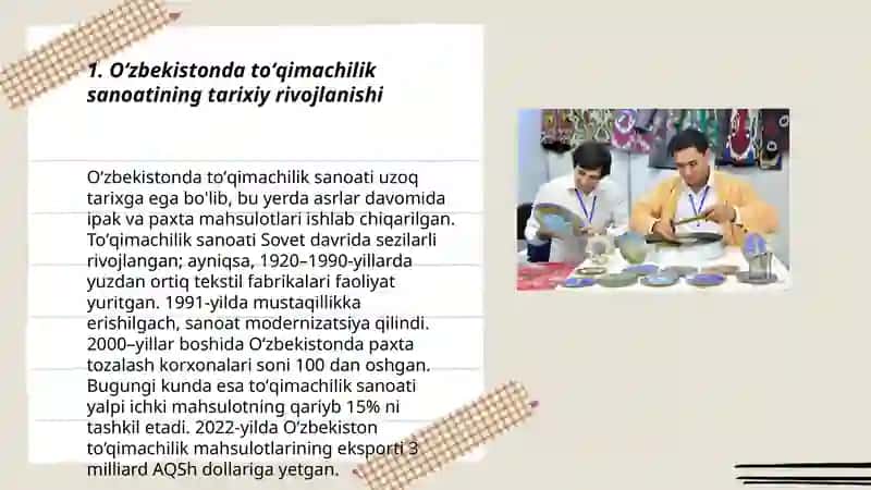 Oʻzbekistonda to'qimachilik sanoatining rivojlanishi 3