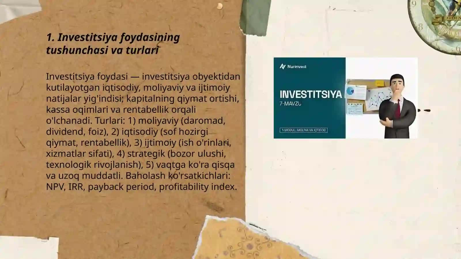 Investitsiya foydasi va aktivlardan foydalanish tahlili 3