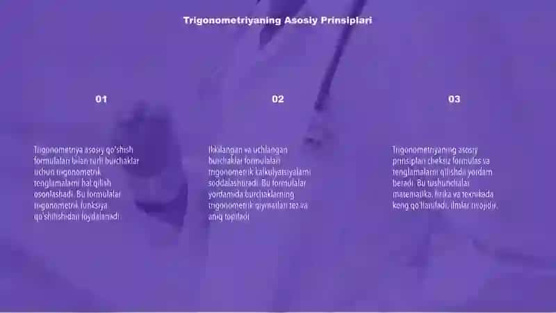 Trigonometriya.Asosiy trigonometrik Qoʻshish formulalari.Ikkilangan va uchlangan burchaklar formulalari 3