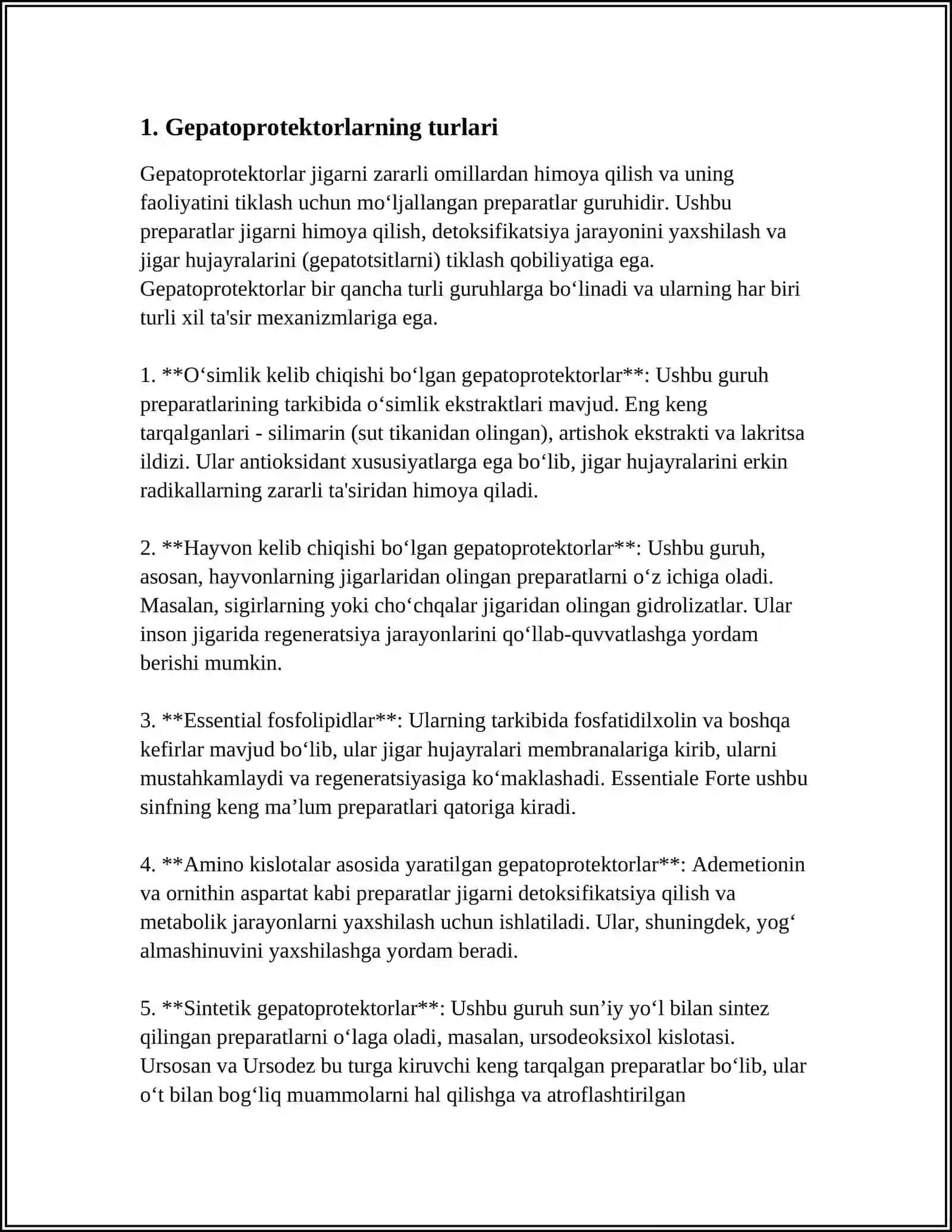 Gepatotrop va O't haydovchi dori vositalarining klinik farmakologiyasi. Gepatoprotektorlar haqida tushuncha 3