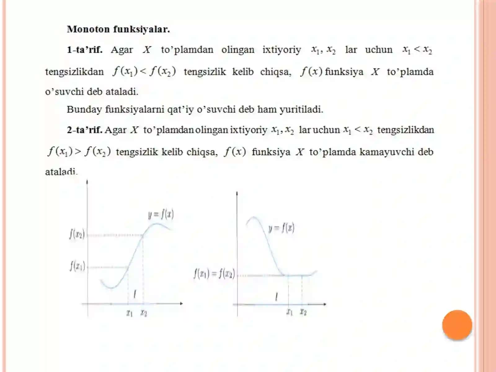 Juft, toq va chegaralangan, monoton funksiyalar. Teskari funksiya, funksiyalarning kompozitsiyasi 3
