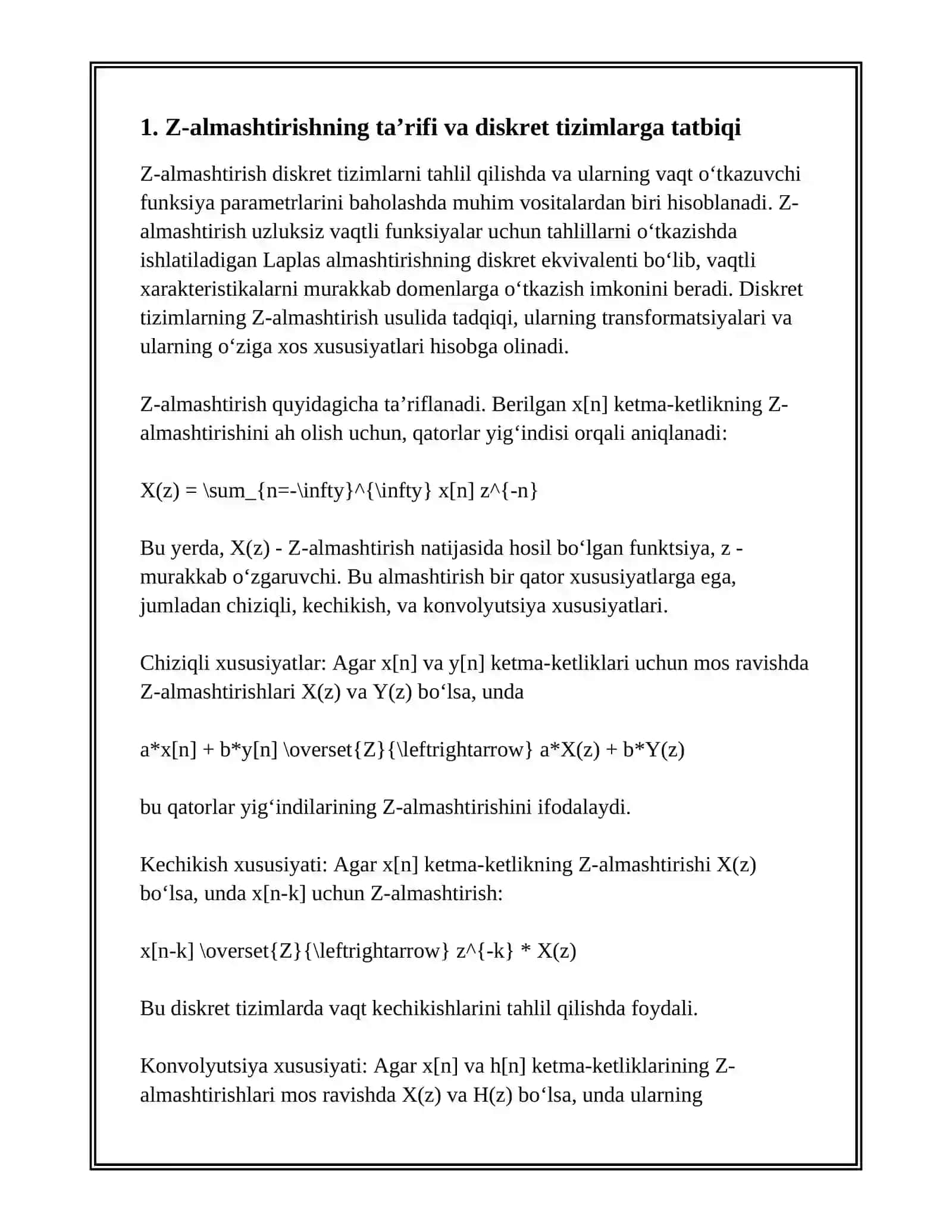 DISKRET TIZIMLARDA Z ALMASHTIRISHI QO'LLANILISHI 3