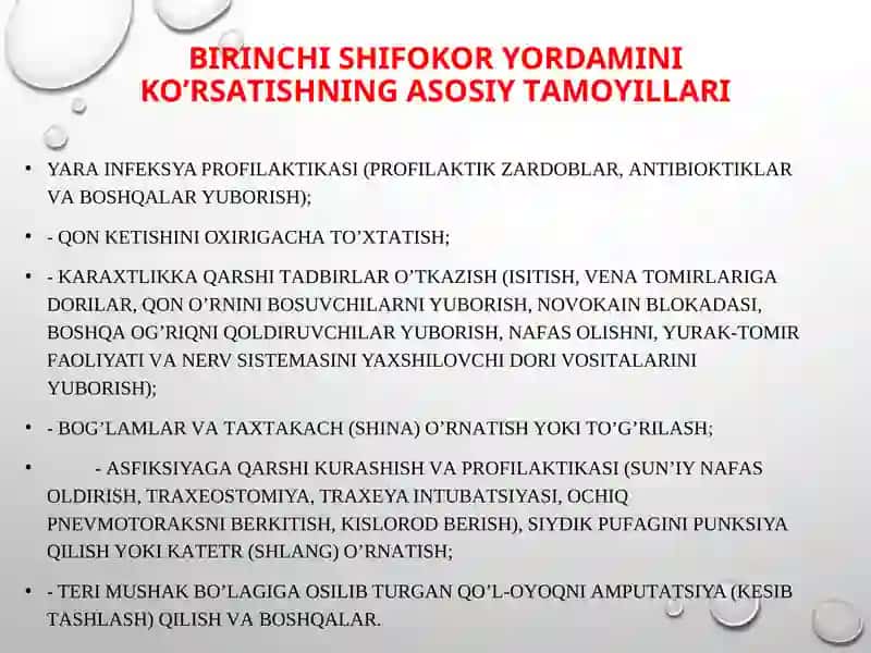 Shikastlangan o’choqlarda Birinchi Shifokor yordamini tashkil qilish 3