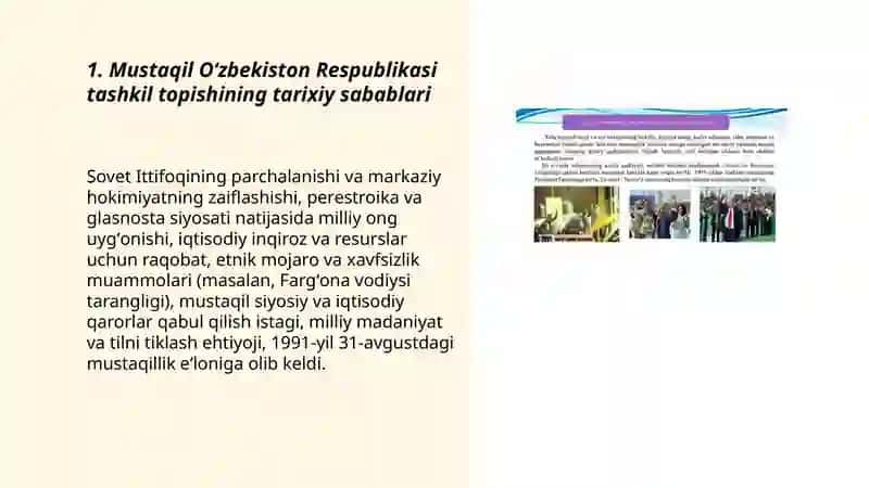 Mustaqil Oʻzbekiston Respublikasi tashkil topishining tarixiy sabablari 3