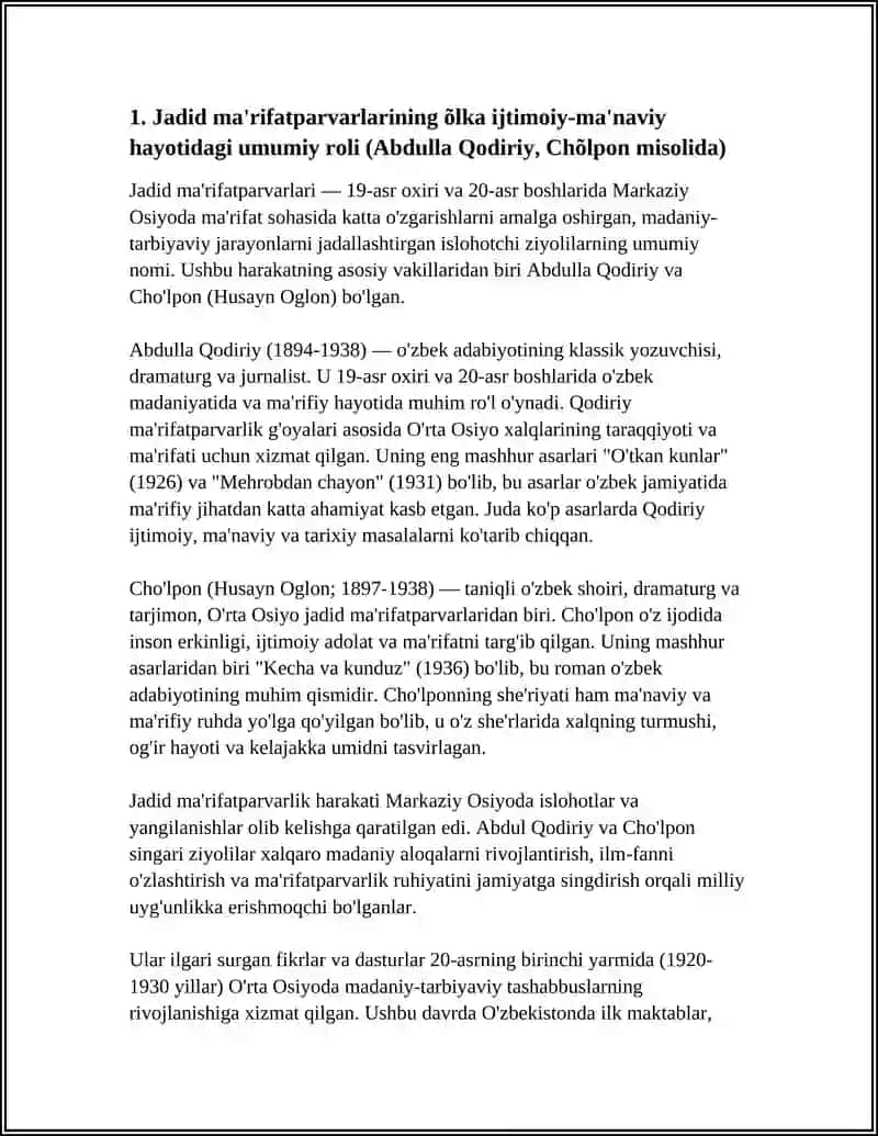 Jadid Ma'rifatparvarlarining Õlka Ijtimoiy-Manaviy Hayotida Tutgan Õrni 3