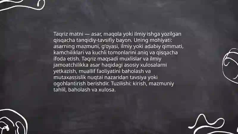 Taqriz matni. Taqrizning turlari 3