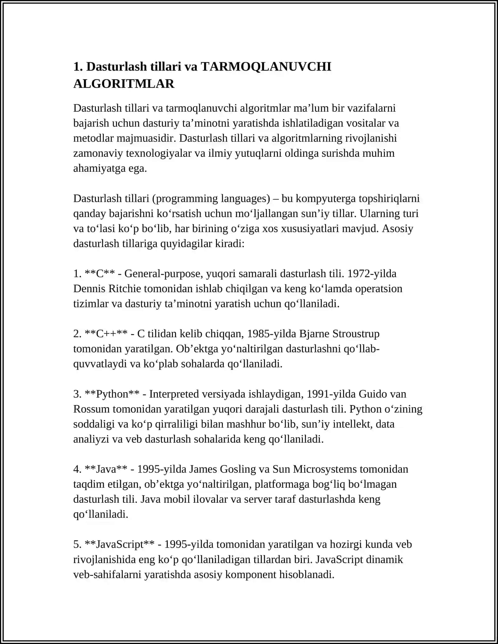 TARMOQLANUVCHI ALGORITMLAR TUZISH 3