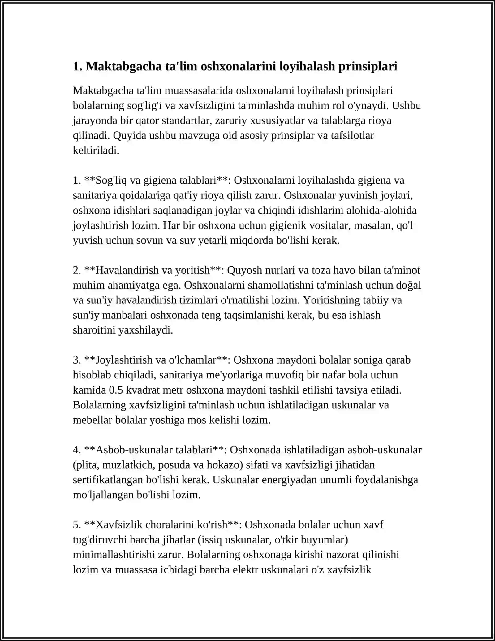 MAKTABGACHA TA'LIM TASHKILOTLARI OSHXONALARNI JIHOZLASH, ANJOMLARINI JOYLASH VA ULARDAN FOYDALANISH 3