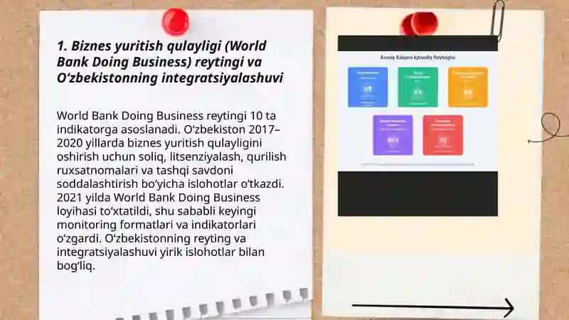 Biznes yuritish qulayligi (World Bank Doing Business) reytingi va Oʻzbekistonning integratsiyalashuvi 3