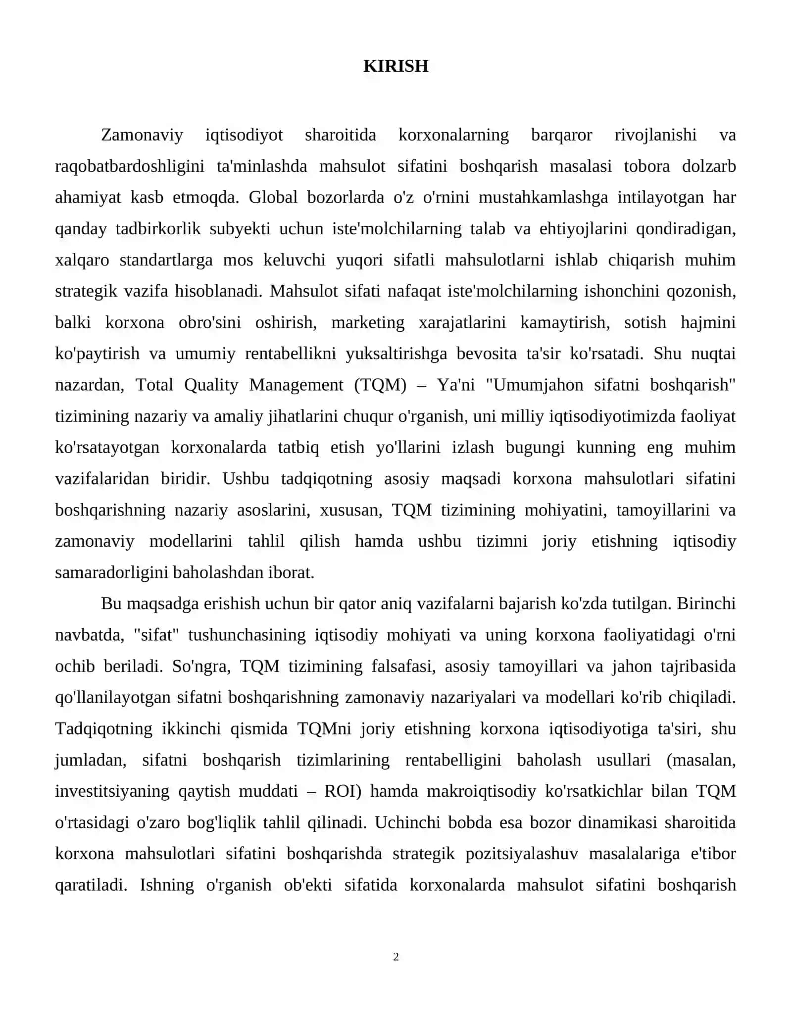 Korxona mahsulotlari sifatini boshqarish (TQM — Total Quality Management tizimi). 3