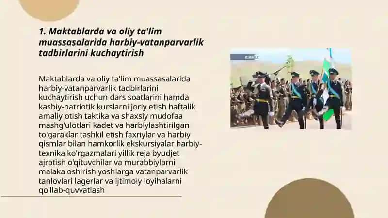 Yoshlarni Harbiy-vatanparvar ruhida tarbiyalash tadbirlarini yanada kuchaytirish 3