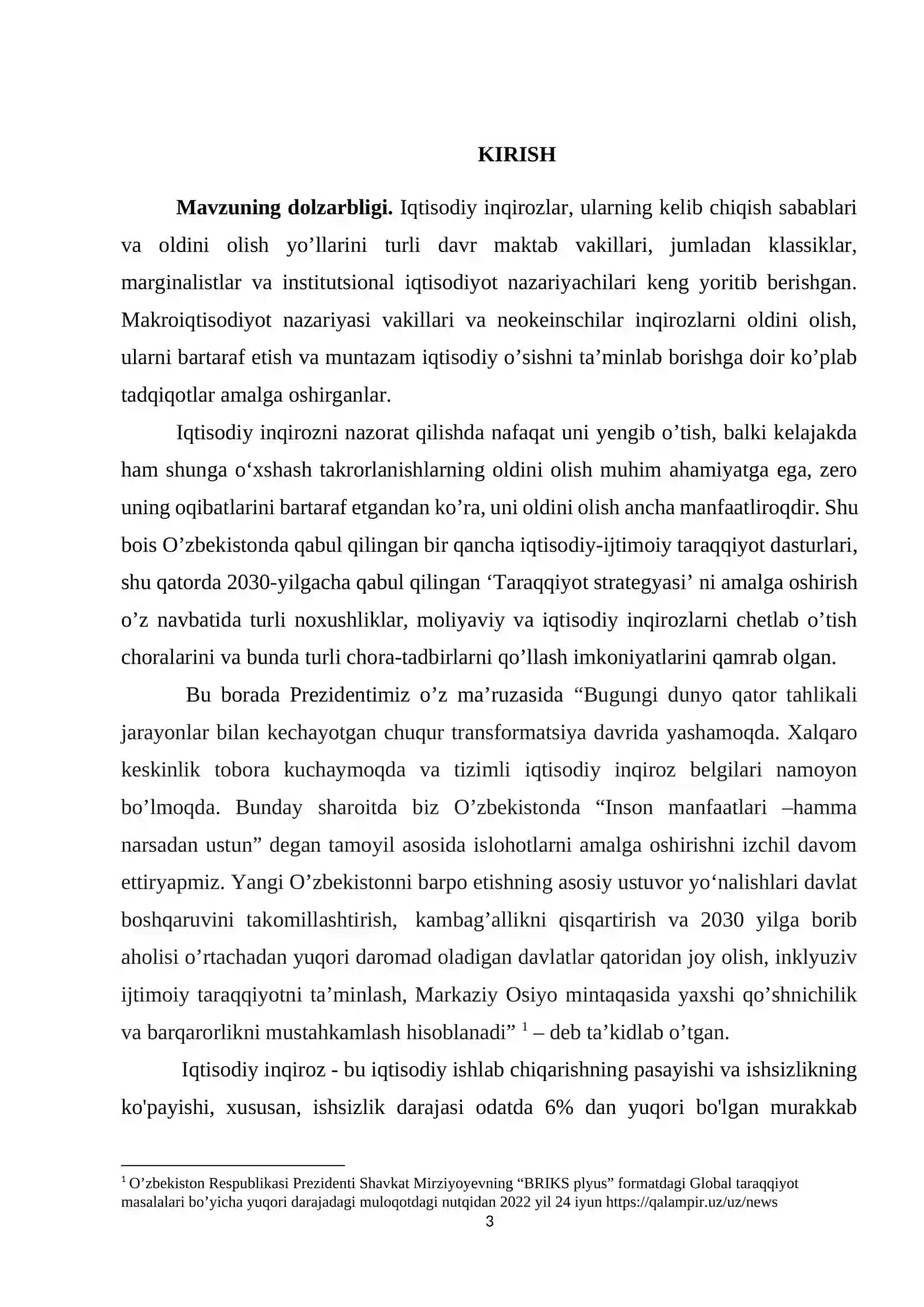 Iqtisodiy inqirozlar va ularga qarshi chora – tadbirlar samaradorligini oshirish yo’llari. 3