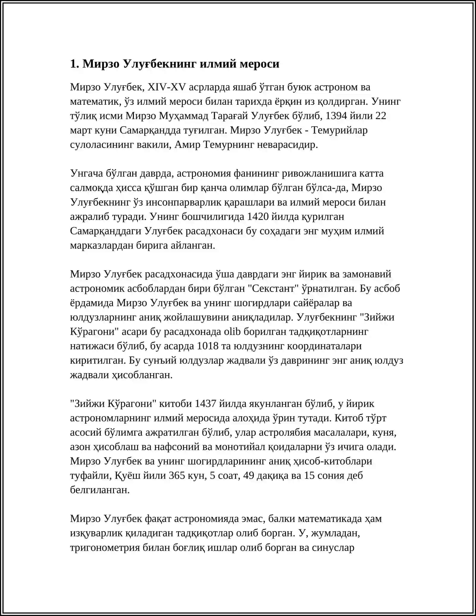 МИРЗО УЛУҒБЕК. БОБУР ВА АЛИШЕР НАВОНЙ МЕРОСИНИНГ ЖАХОН ФАНИ ТАРАККИЁТИДА ТУТГАН УРНИ ВА УЛАРНИНГ МАРИФИЙ-АХЛОКИЙ КАРАШЛАРИ 3