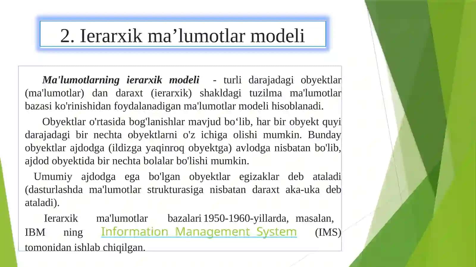 Ma'lumotlar bazasida relyatsion model va munosabatlar 3