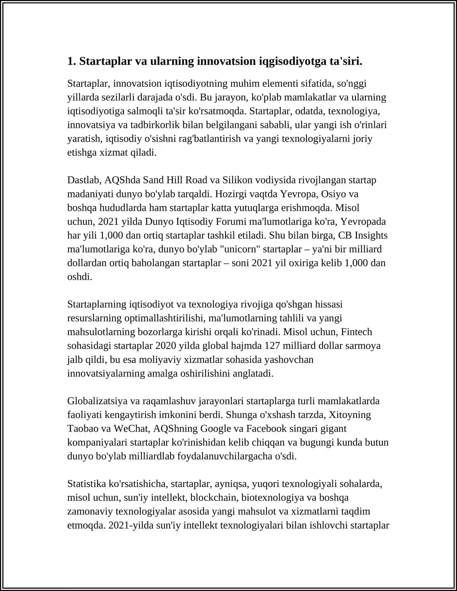 STARTAP LOYIHALARNING INNOVATSION IQTISODIYOTDAGI ROLI 3