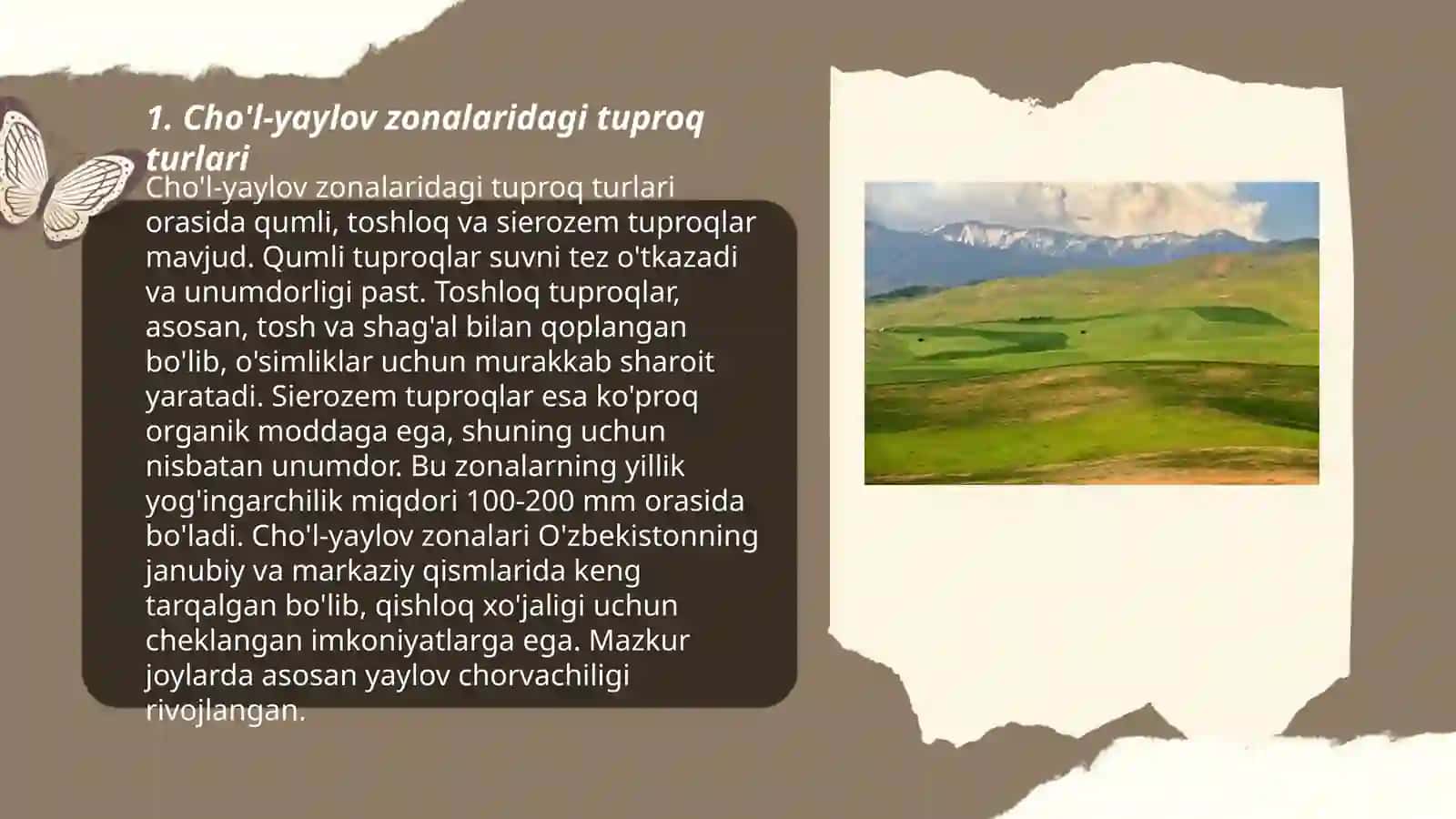 Cho'l-yaylov zonalarining tuproq xususiyatlari va oziqabob bo'ta-chala bo'talarni o'g'itlash tizimini ishlab chiqish 3