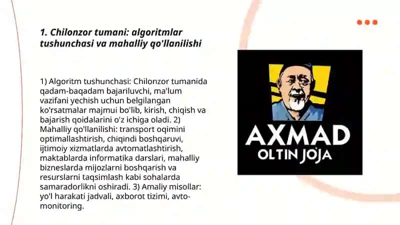 Chilonzor tumani algoritm mavzesi 3