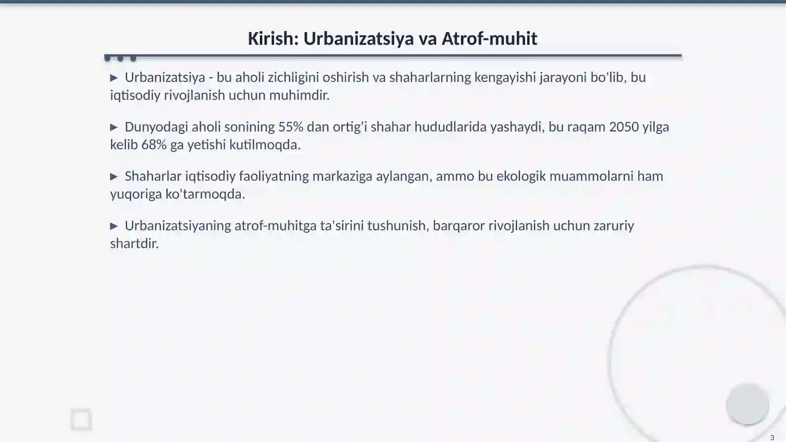 Shaharlar: Urbanizatsiya va Atrof-muhit 3