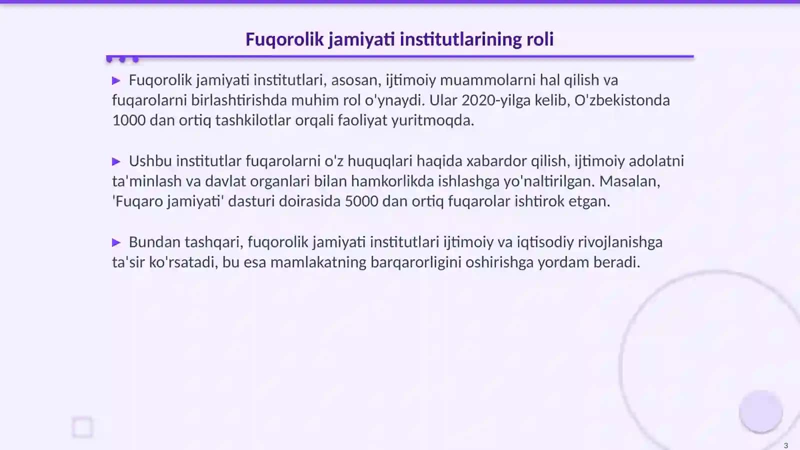 FUQOROLIK JAMIYAT INSTITUTLARI, JAMOAT BIRLASHMALARI VA BOSHQA NODAVLAT NOTIJORAT TASHKILOTLARNI TIZIMI VA VAZIFALARI 3